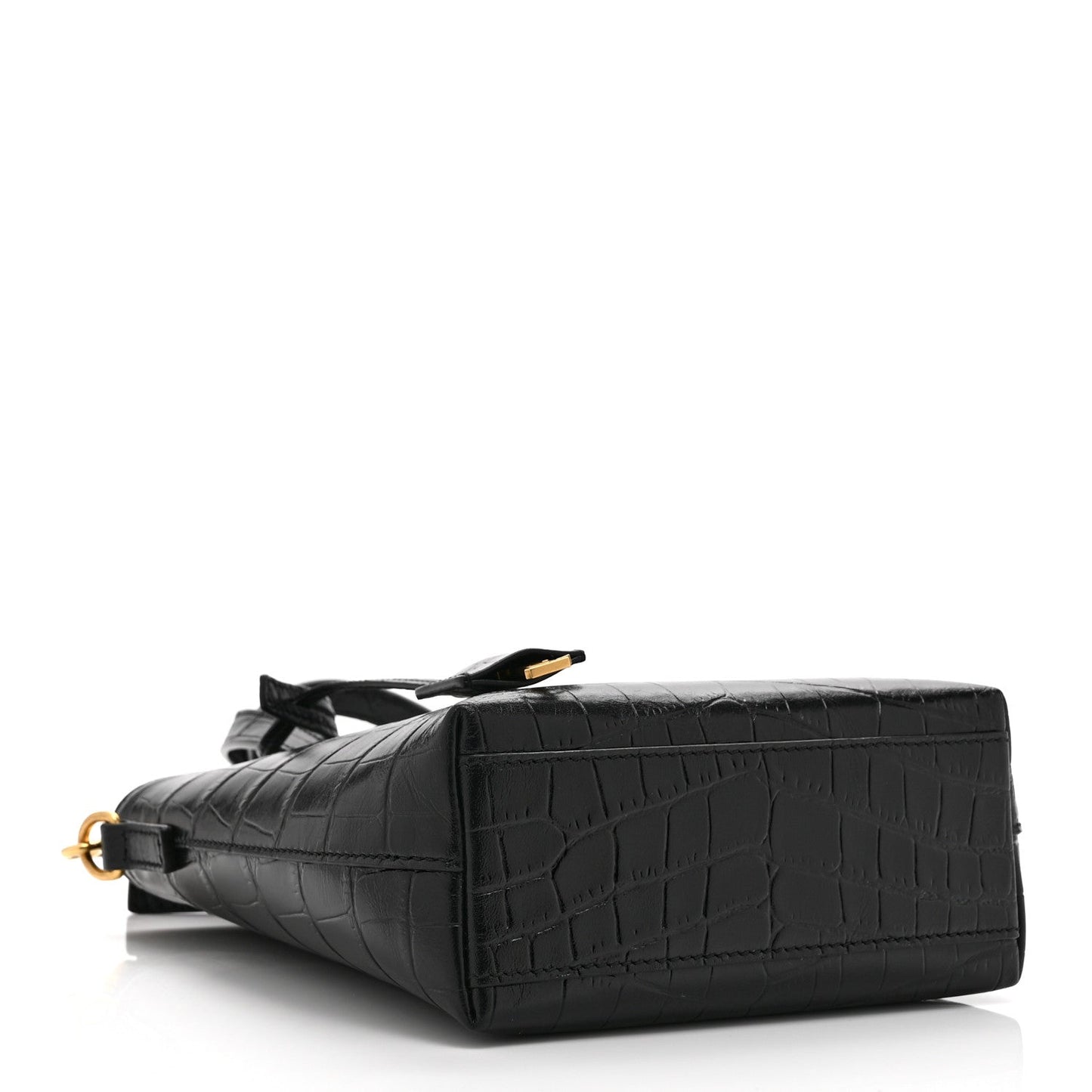 Calfskin Crocodile Embossed Paris Mini Toy Shopper Tote Black