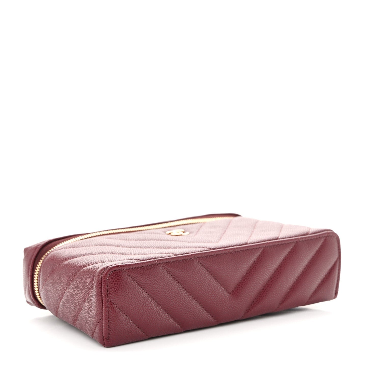 Caviar Chevron Quilted Top Handle Slim Vanity With Chain Burgundy