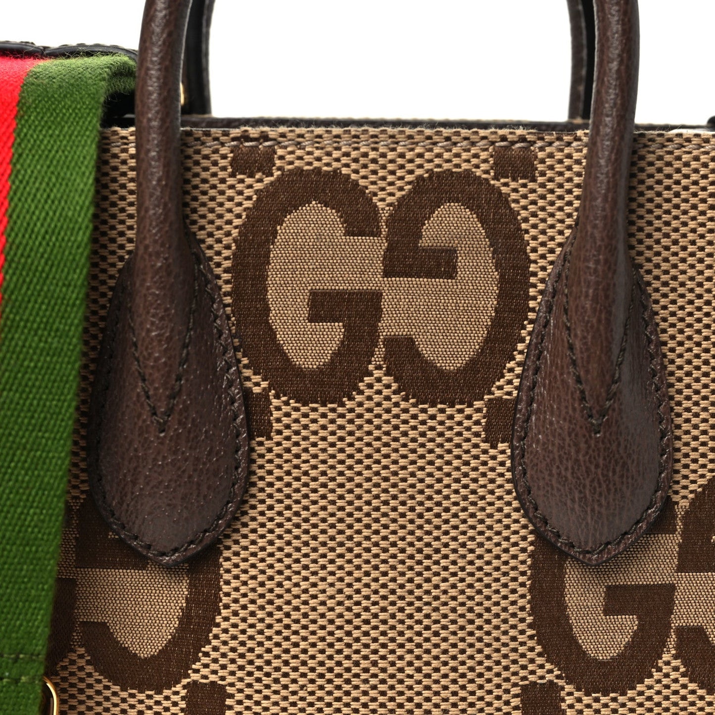 Monogram Jumbo GG Textured Dollar Calfskin Web Mini Vertical Tote Camel Ebony New Acero