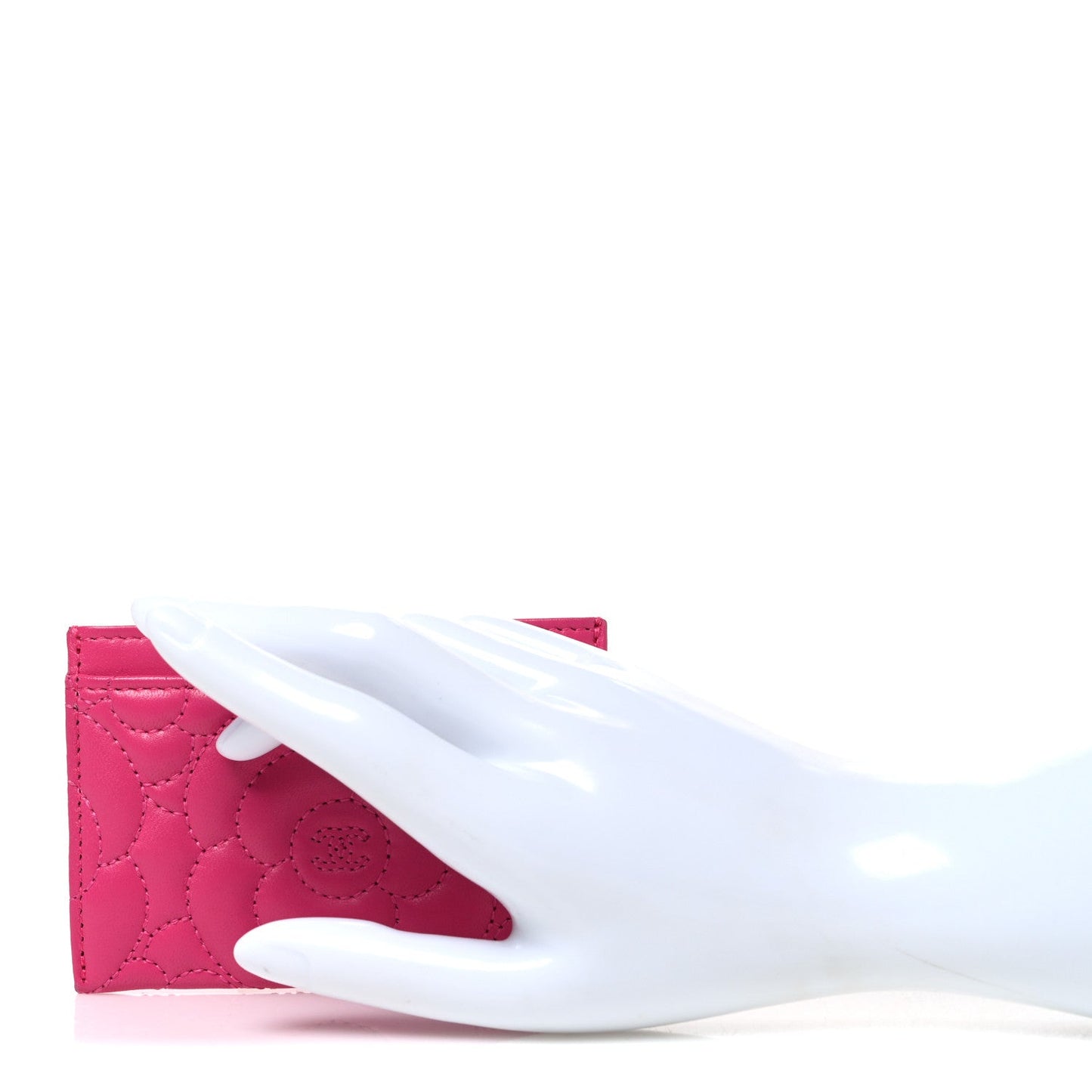 Caviar Camellia Embossed Card Holder Fuchsia