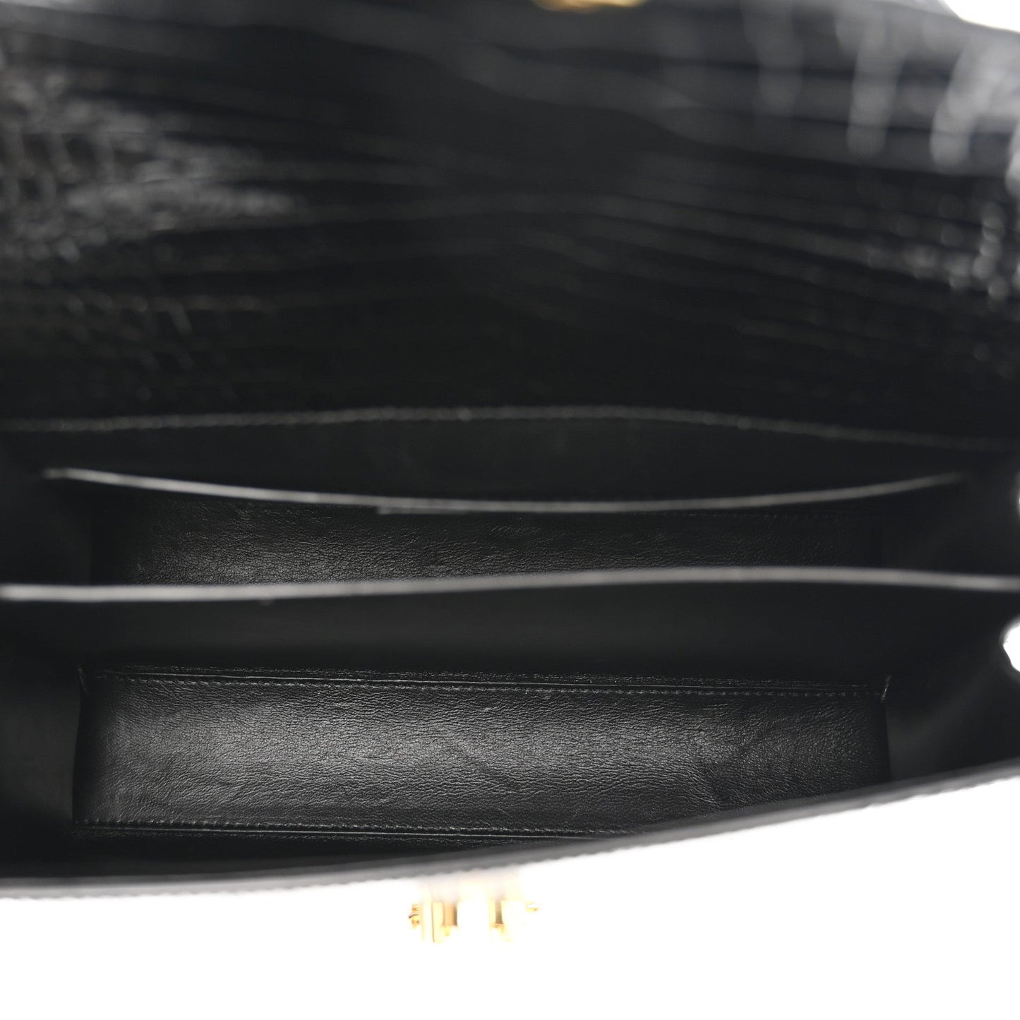 Calfskin Crocodile Embossed Medium Classic Monogram Cassandra Top Handle Black