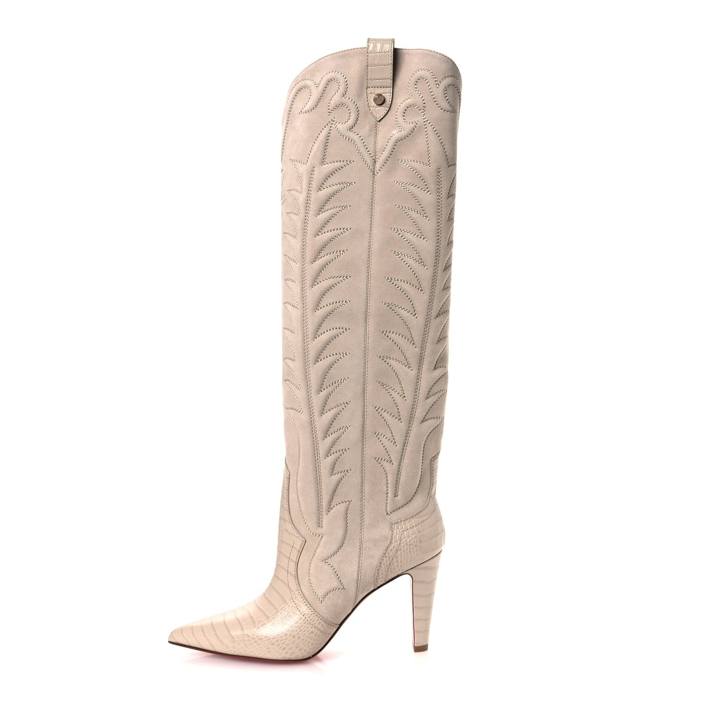 Calfskin Alligator Embossed Veau Velours Santia Botta 85 Tall Boots 40 Pearl