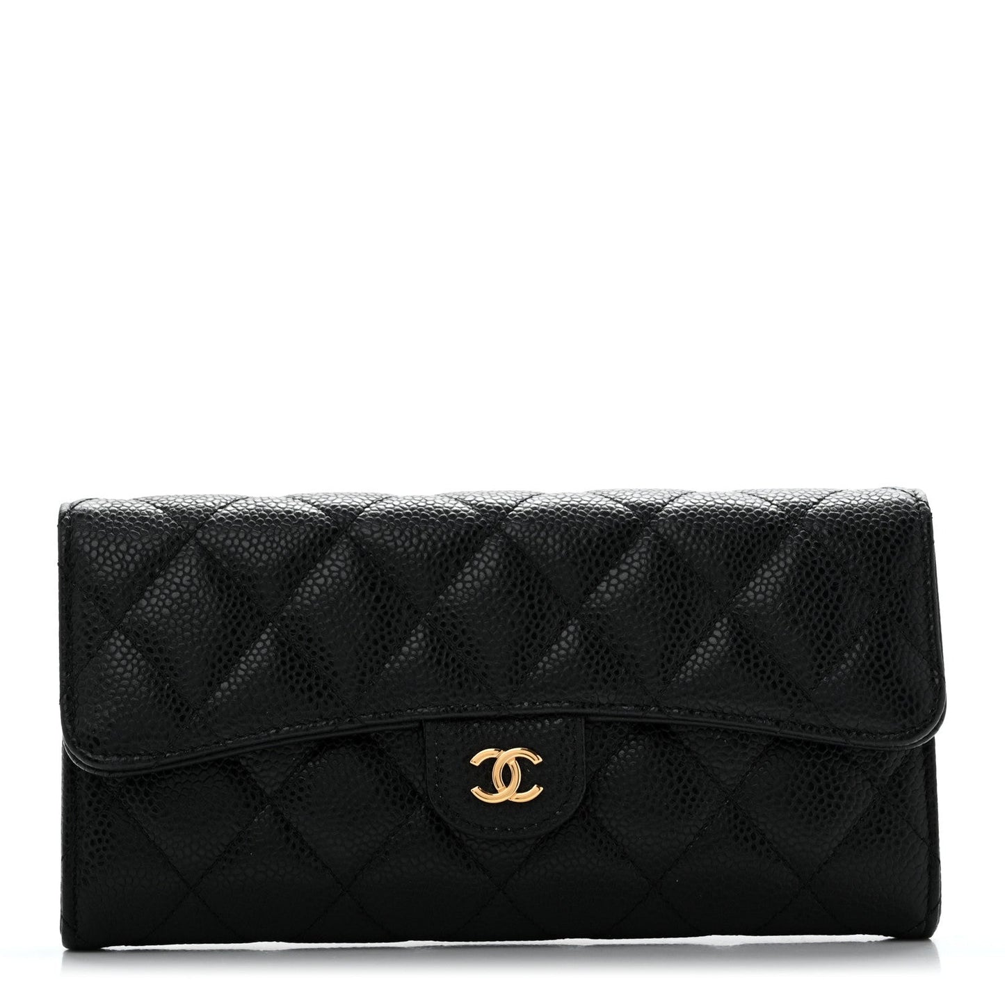 Caviar Quilted Large Gusset Flap Wallet Black