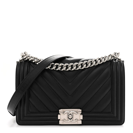 Lambskin Chevron Quilted Medium Boy Flap Black
