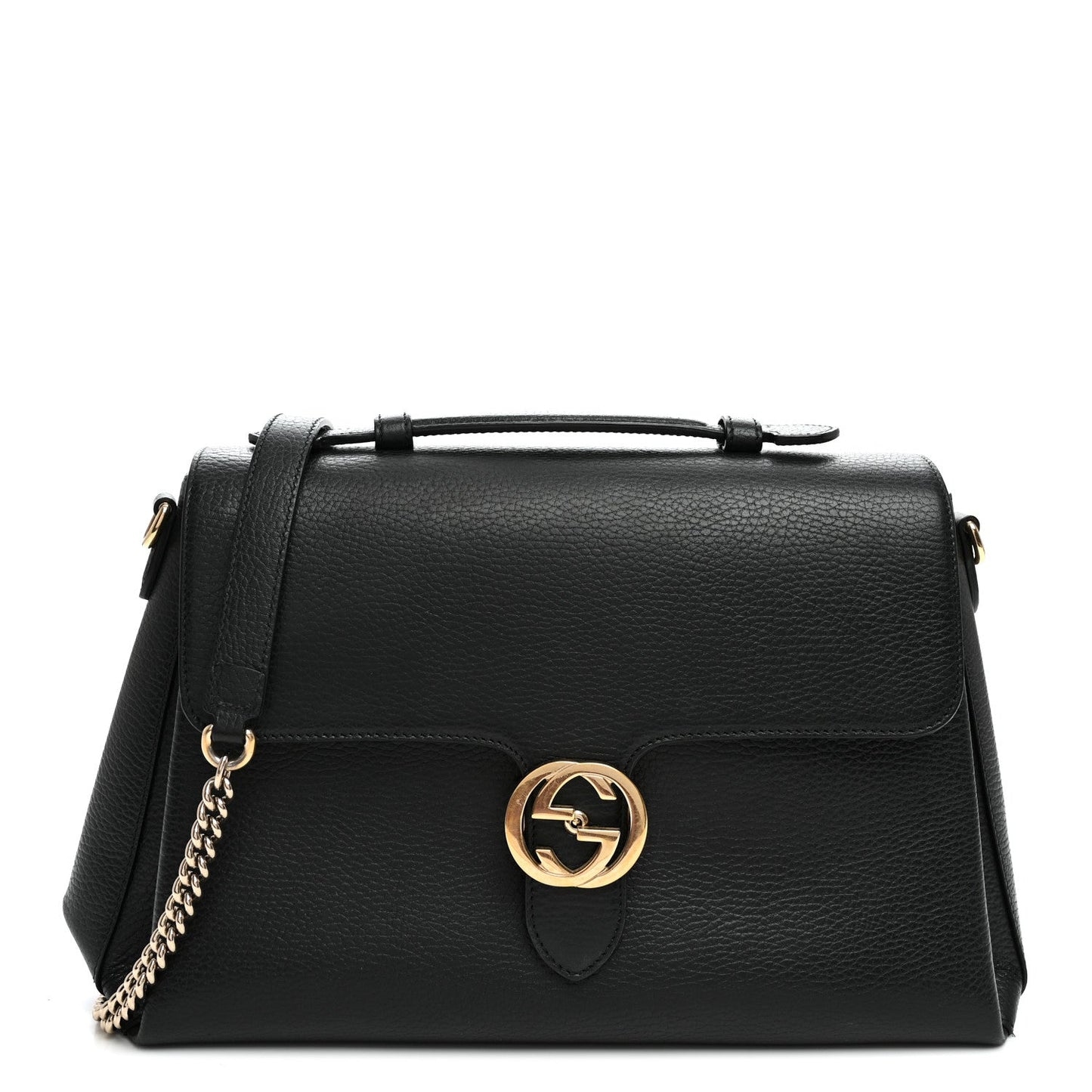 Dollar Calfskin Medium Interlocking G Top Handle Shoulder Bag Black