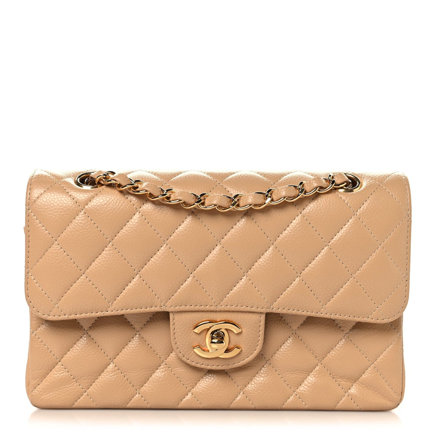 Caviar Quilted Small Double Flap Beige