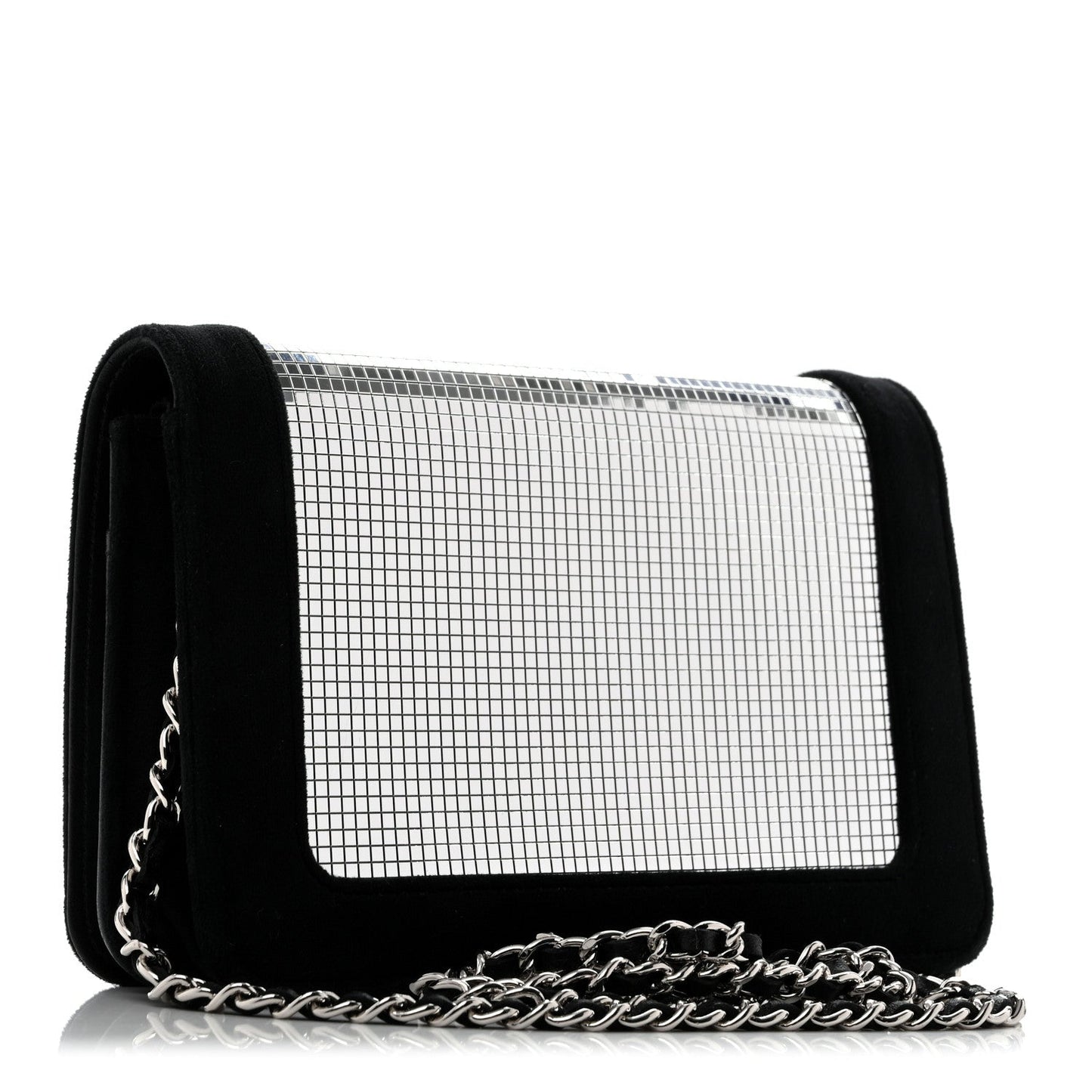Velvet Mirror Embellished Boy Wallet On Chain WOC Argent