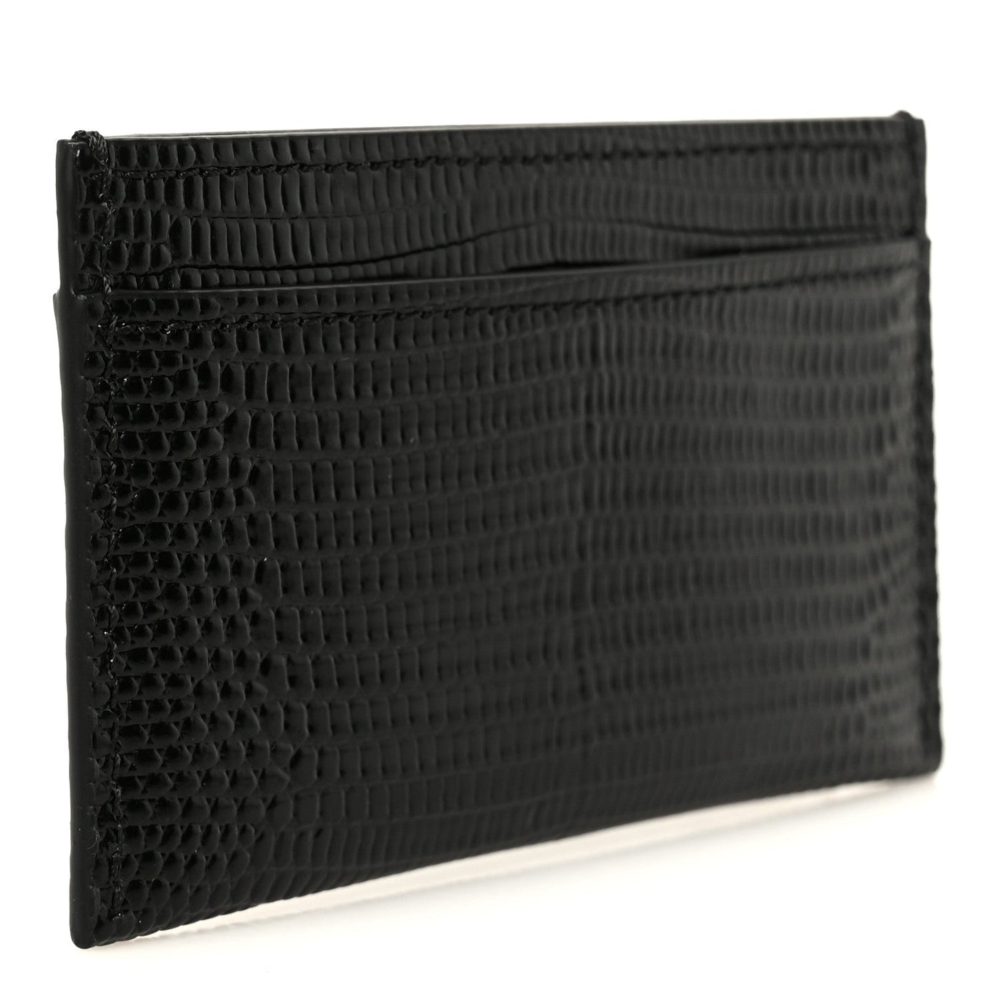 Calfskin Lizard Embossed Card Holder Black