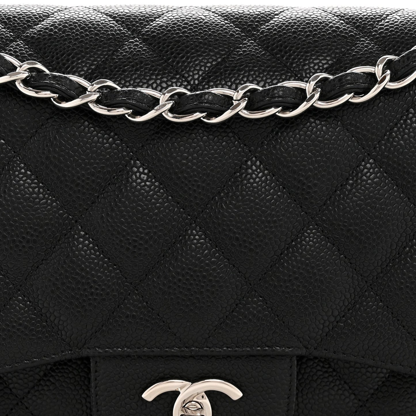 Caviar Quilted Jumbo Double Flap Black