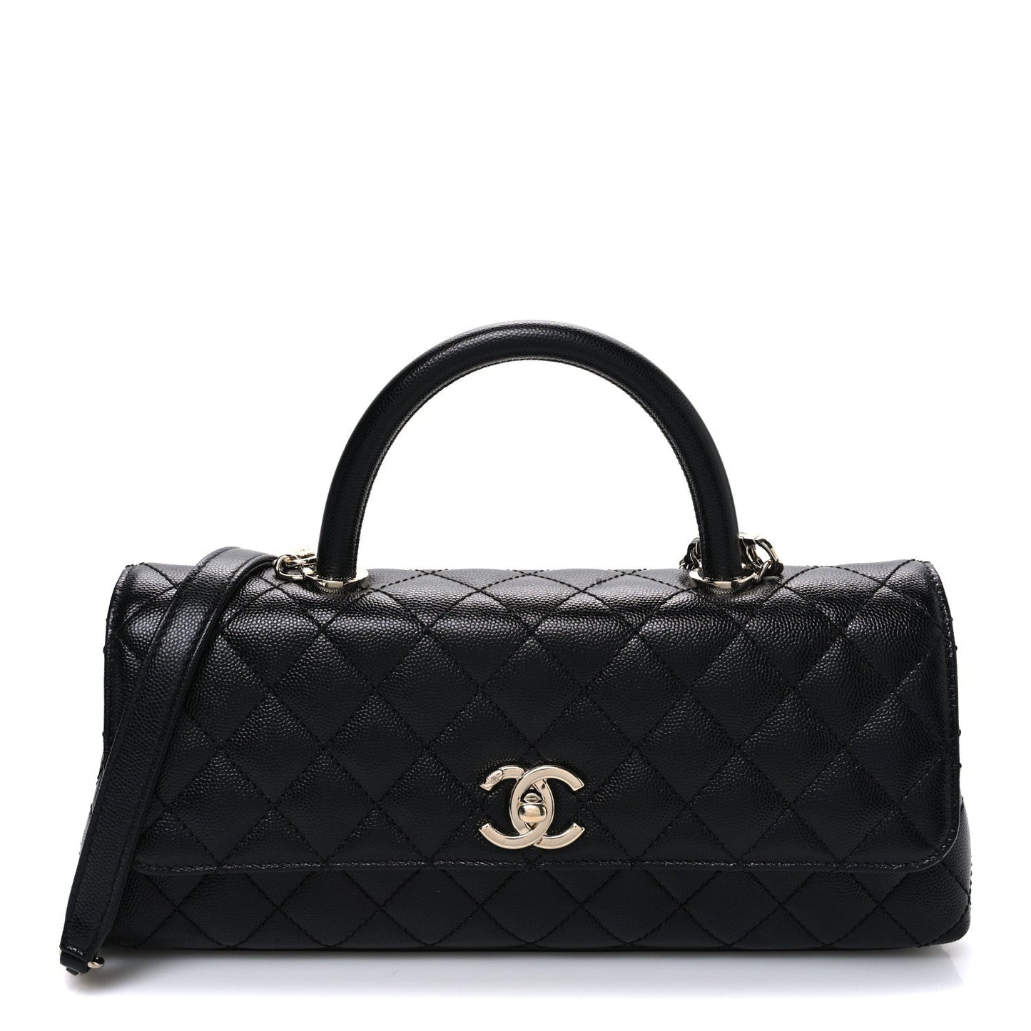 Caviar Quilted Maxi East West Coco Handle Flap Black Black Black
