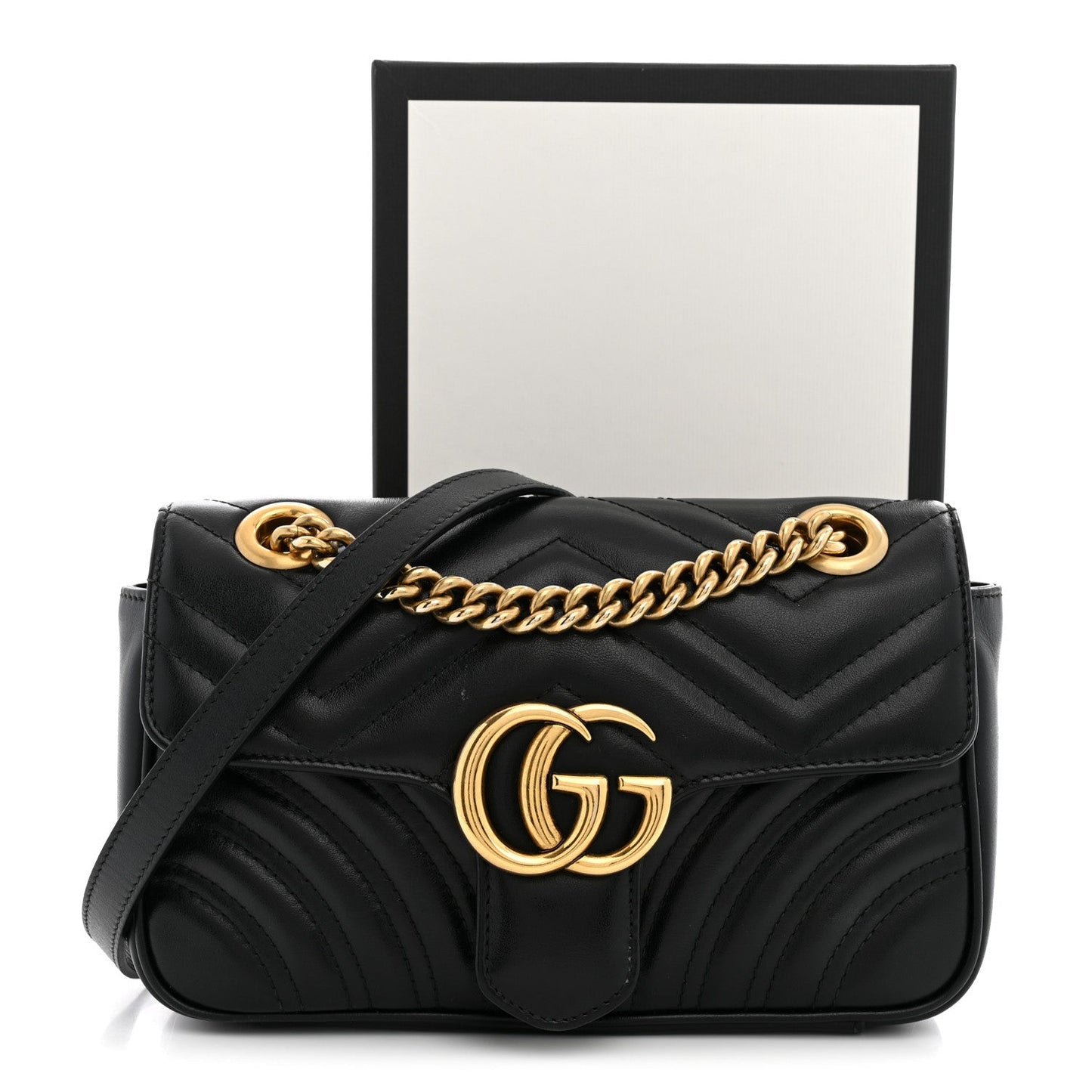 Calfskin Matelasse Mini GG Marmont Shoulder Bag Black