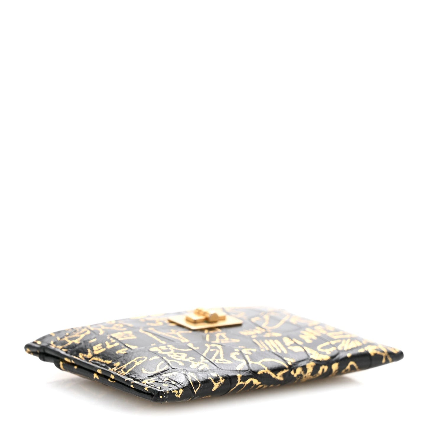 Calfskin Crocodile Embossed Graffiti 2.55 Cocodile Reissue Card Holder Black Gold