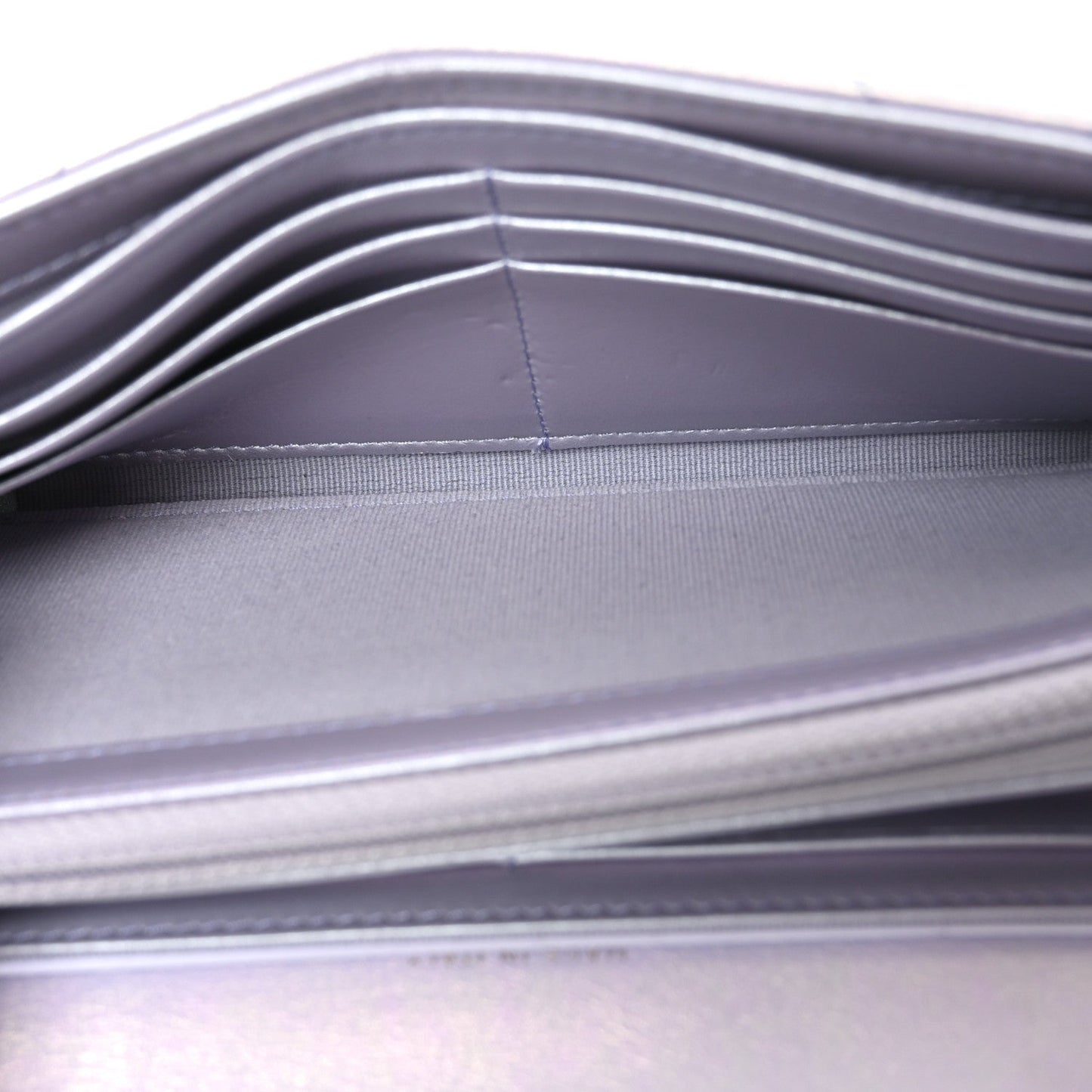 Iridescent Calfskin Quilted Chanel 19 Flap Wallet Light Purple