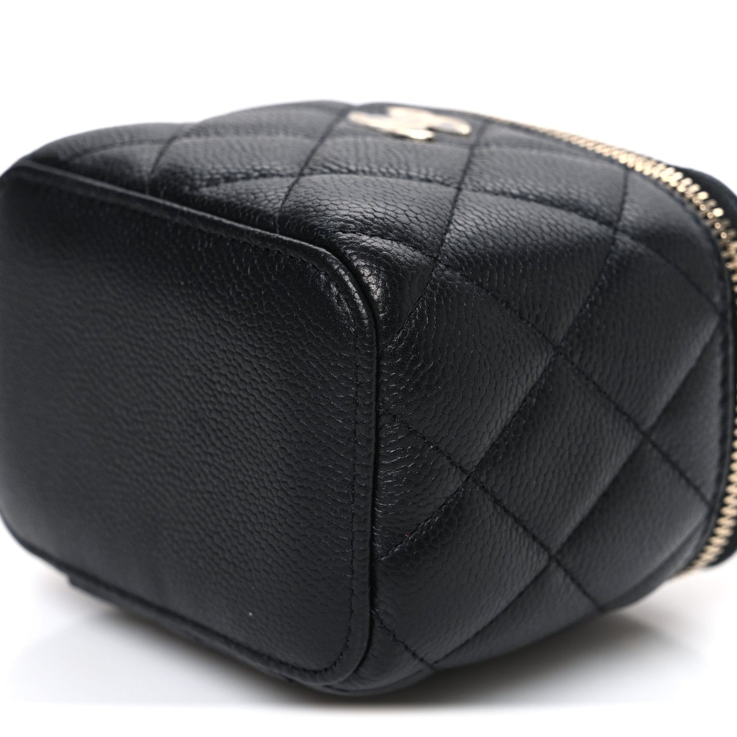 Caviar Quilted Mini Vanity Case With Chain Black