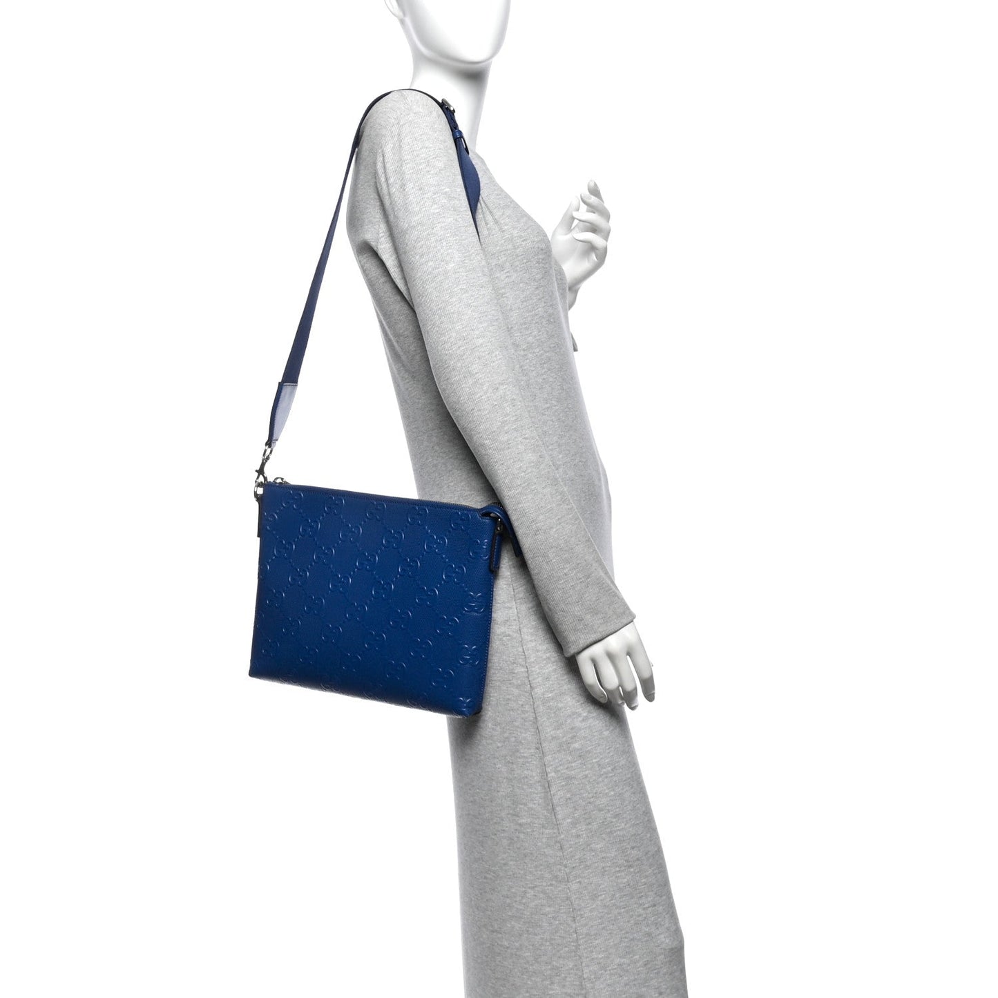 Calfskin GG Tennis Embossed Medium Wristlet Messenger Bag Intense Metal Blue