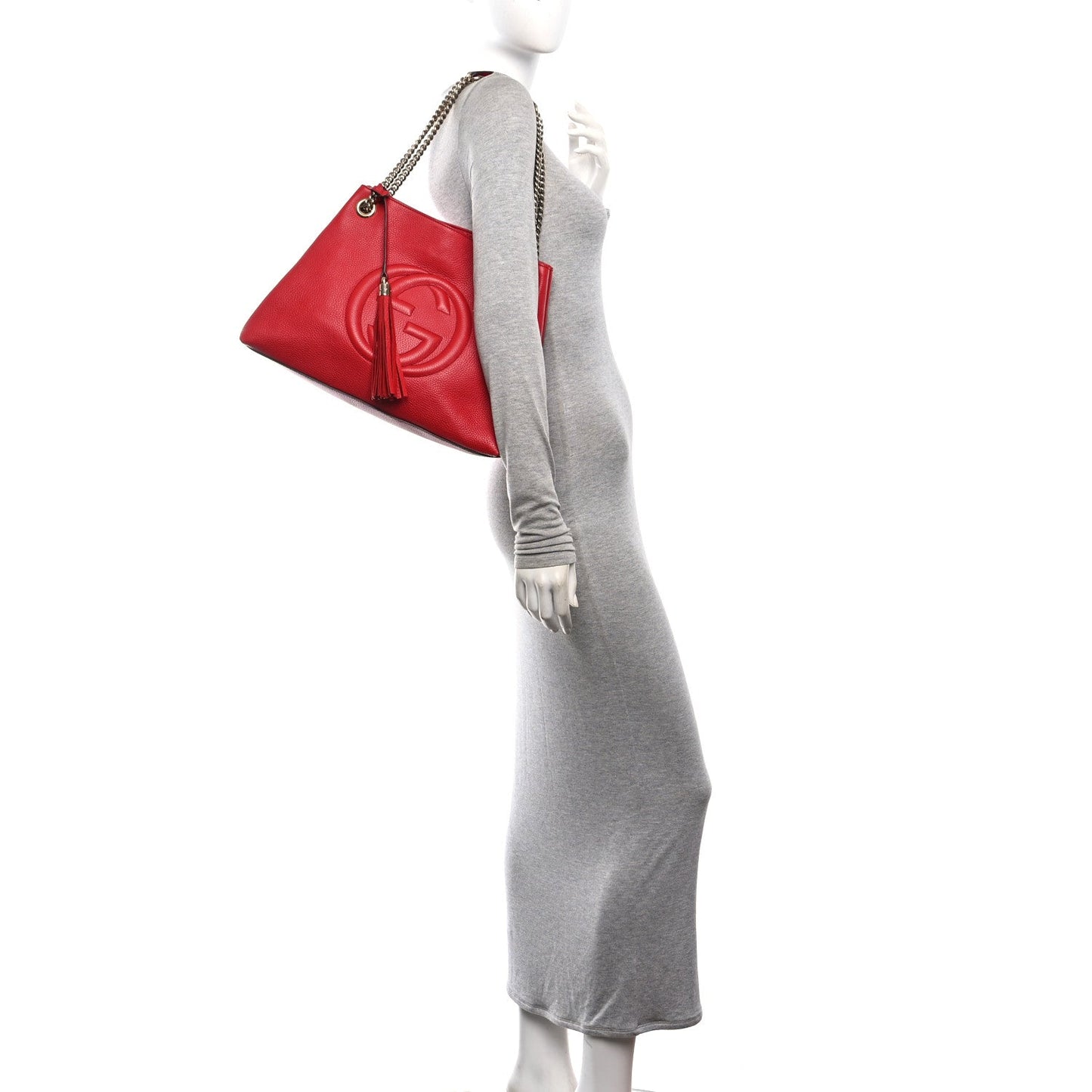Pebbled Calfskin Medium Soho Chain Shoulder Bag Tabasco Red