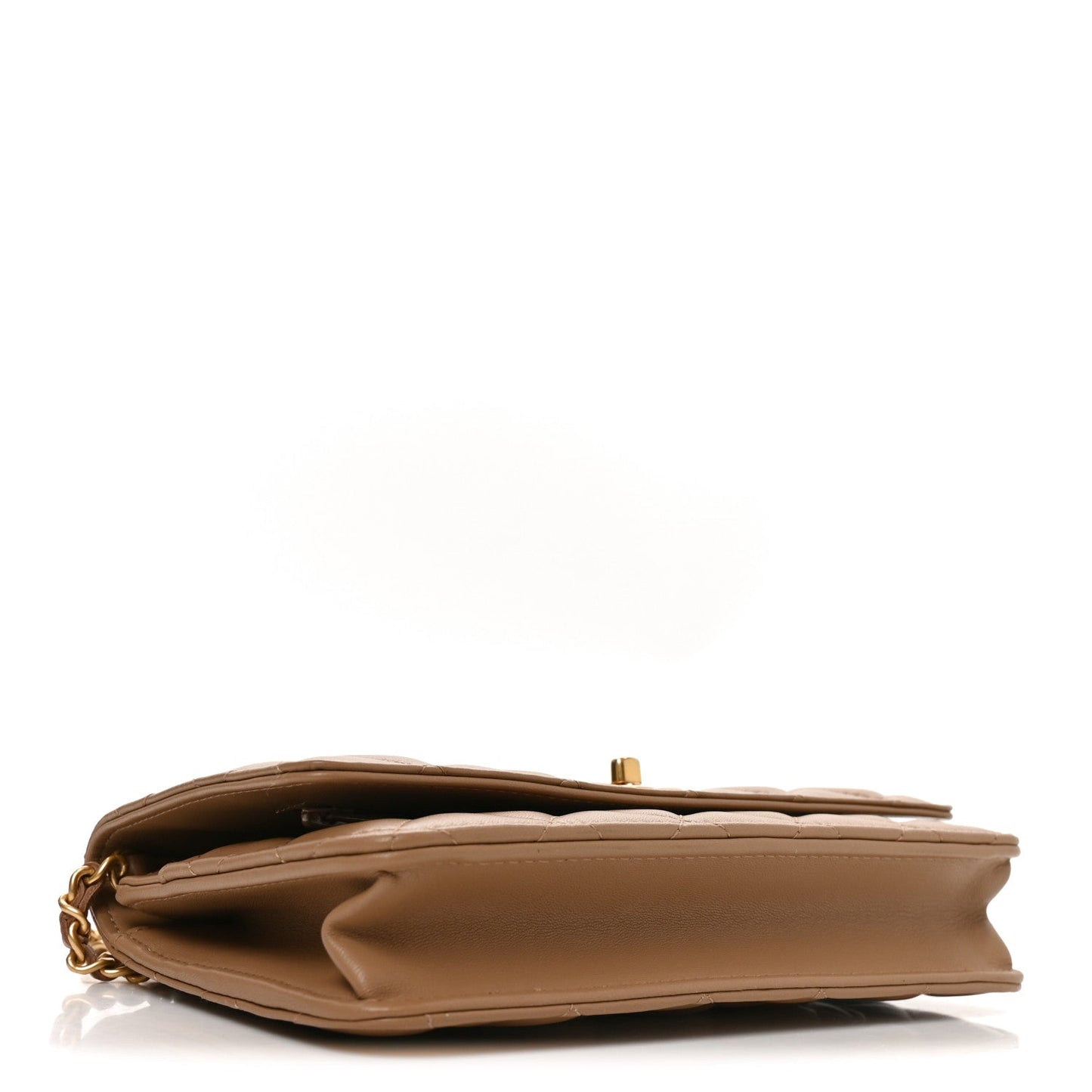 Lambskin Quilted CC Pearl Crush Wallet on Chain WOC Beige
