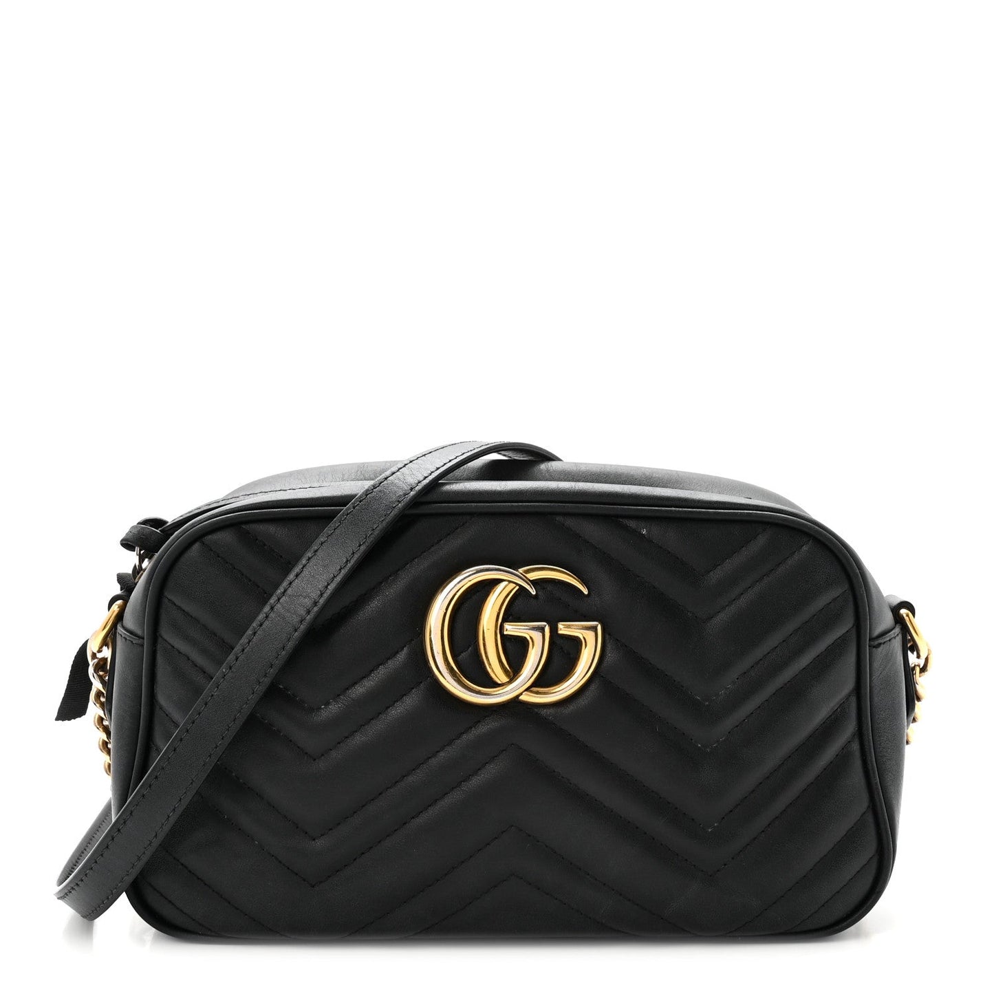 Calfskin Matelasse Small GG Marmont Chain Shoulder Bag Black