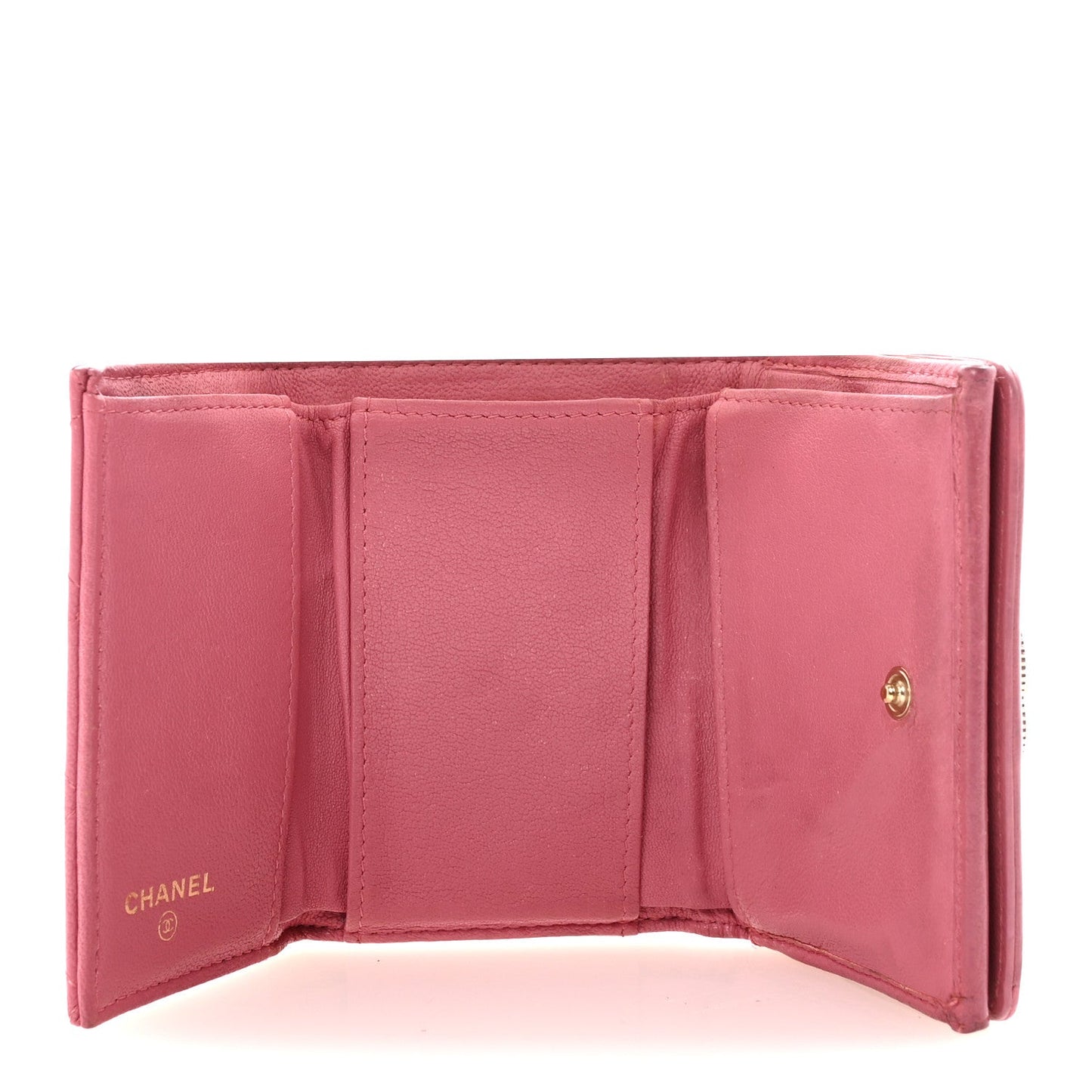 Sheepskin Quilted Vintage Mademoiselle Trifold Wallet Dark Pink