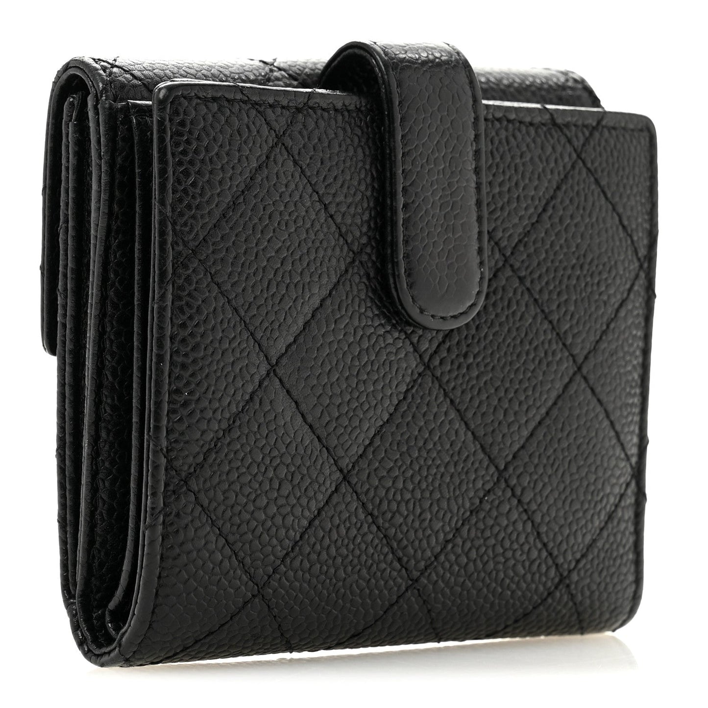 Caviar Quilted Compact French Flap Wallet Black