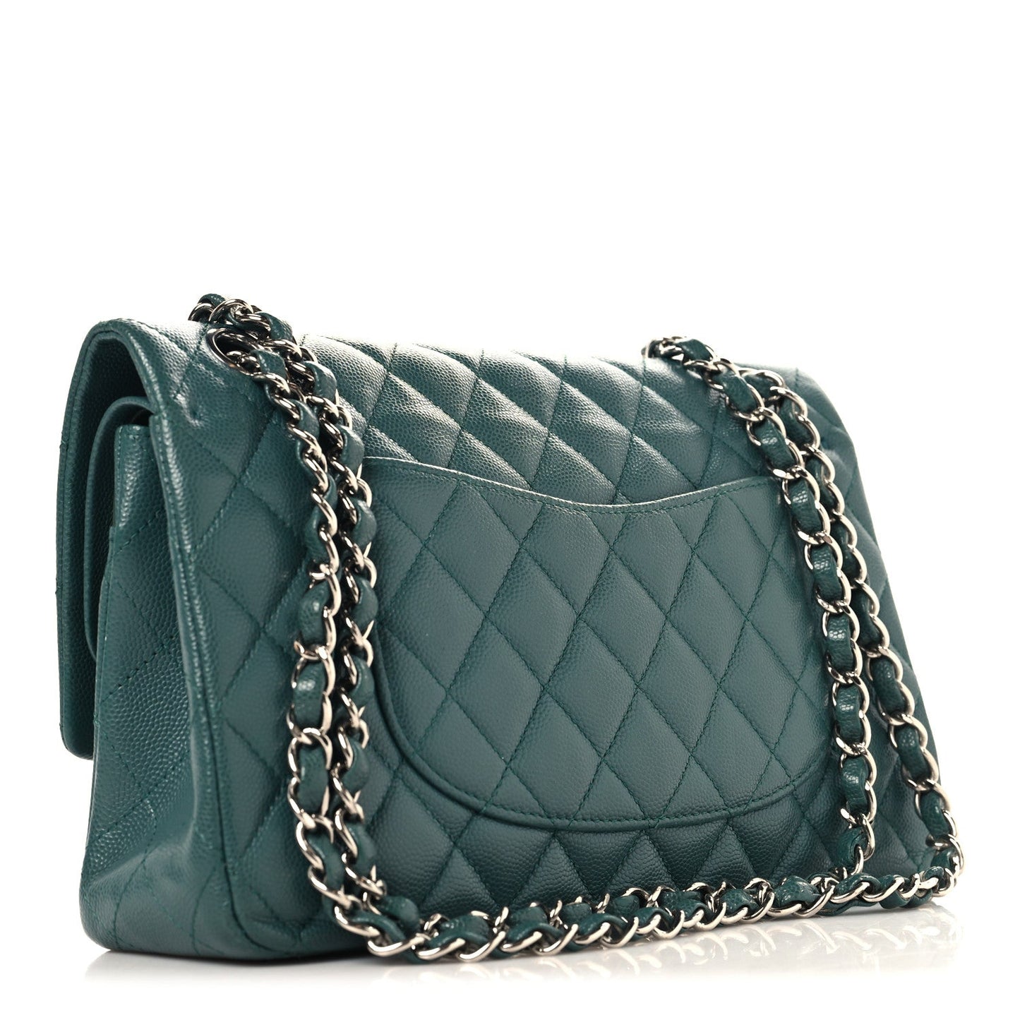 Caviar Quilted Medium Double Flap Green