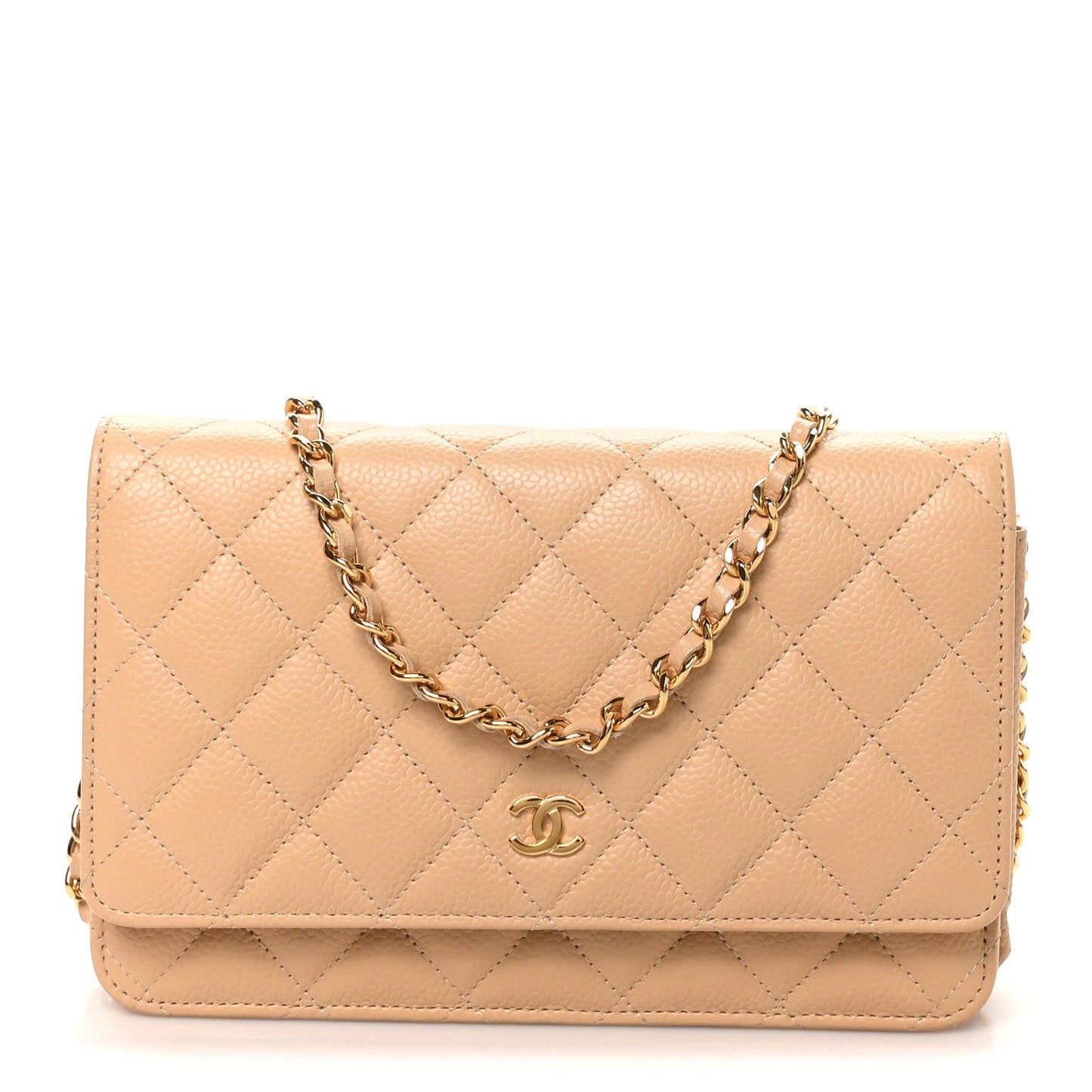 Caviar Quilted Wallet on Chain WOC Beige