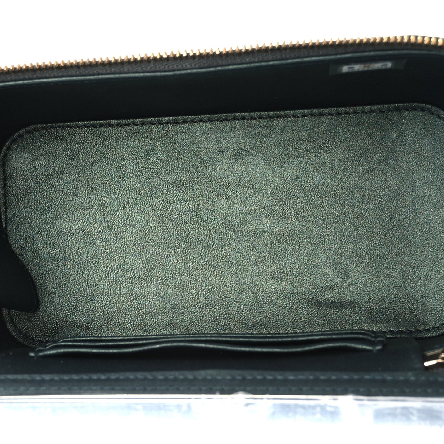 Iridescent Lambskin Quilted Small Top Handle Vanity Case With Chain Green