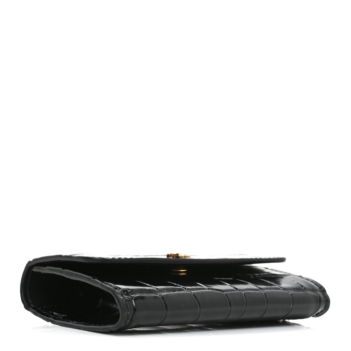 Calfskin Crocodile Embossed Crococo Flap Cardholder Black