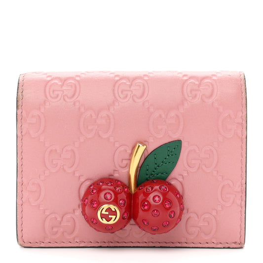 Guccissima Cherries Card Case Wallet Pink