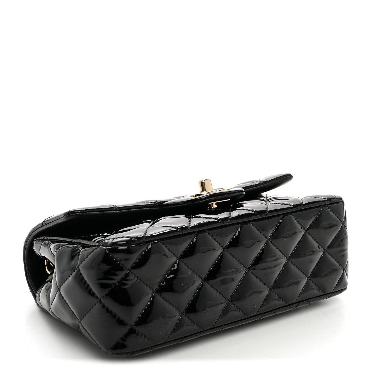 Patent Calfskin Quilted Mini Rectangular Flap Black