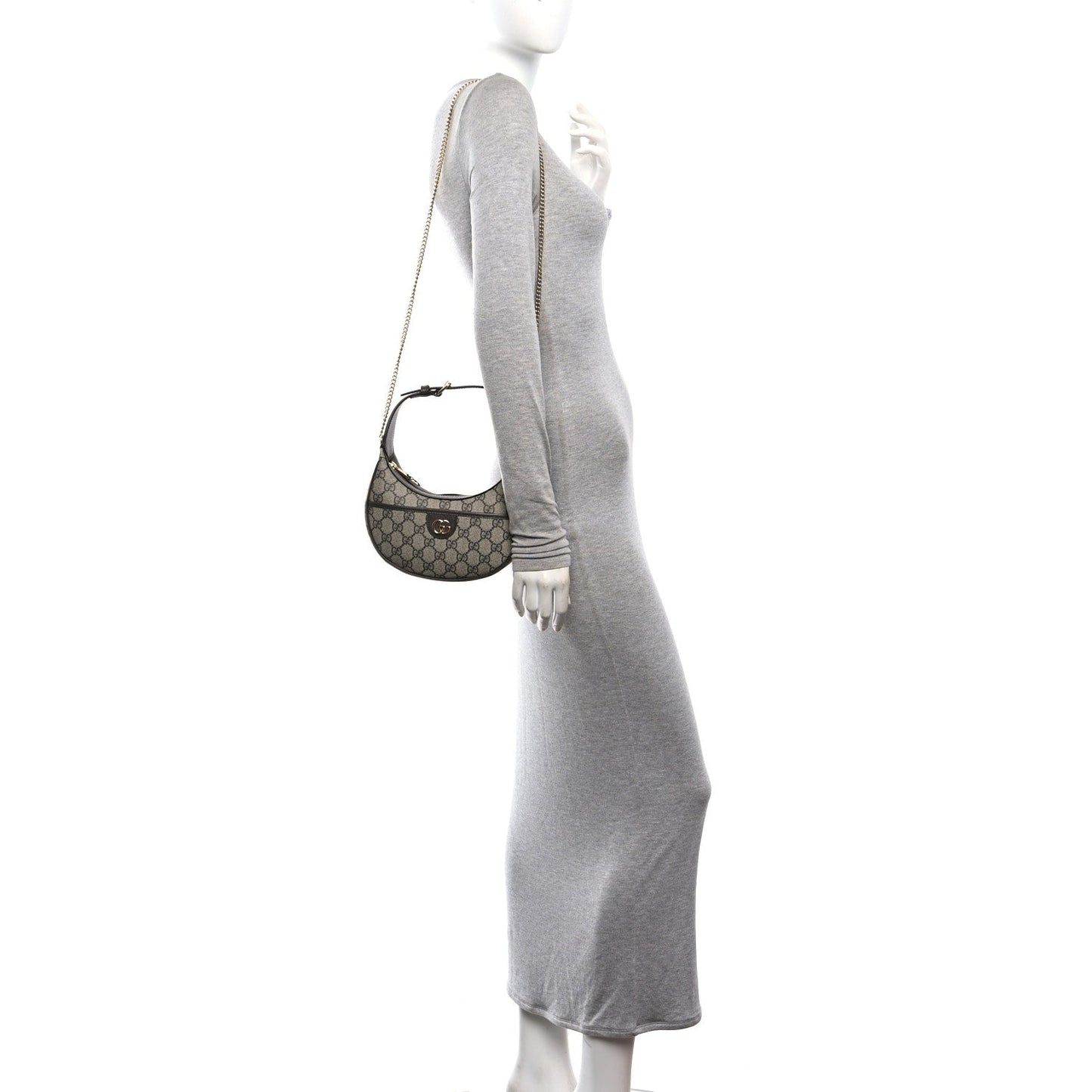 GG Supreme Monogram Textured Dollar Calfskin Small Ophidia Shoulder Bag Beige Ebony New Acero