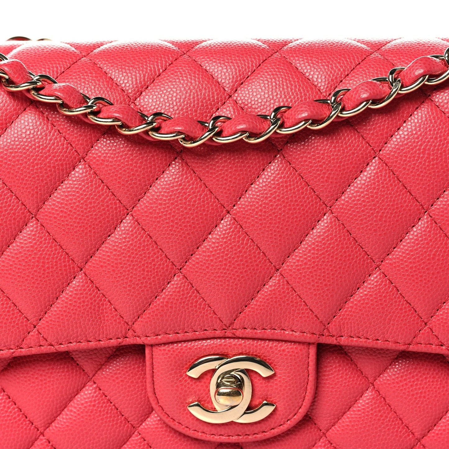 Caviar Quilted Medium Double Flap Red