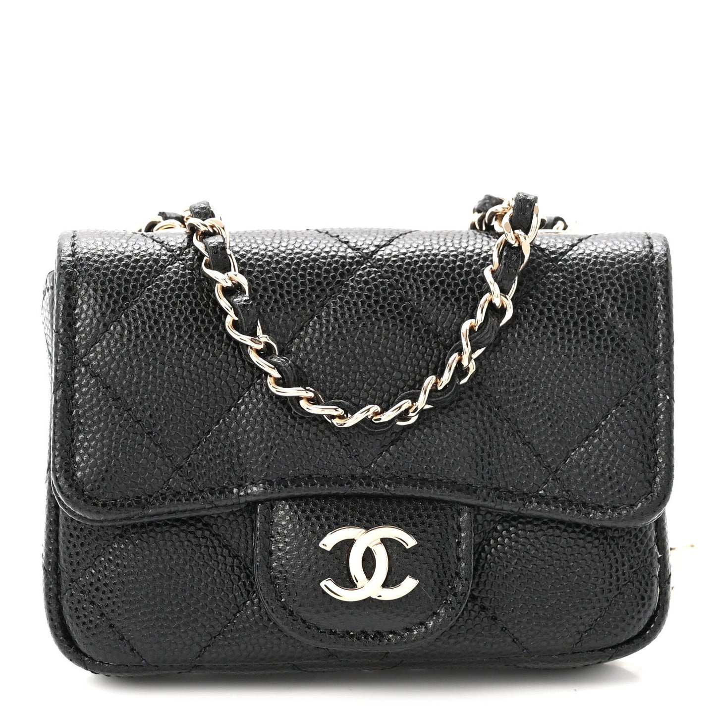 Caviar Quilted Mini Chain Belt Bag Black