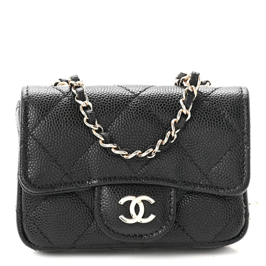 Caviar Quilted Mini Chain Belt Bag Black