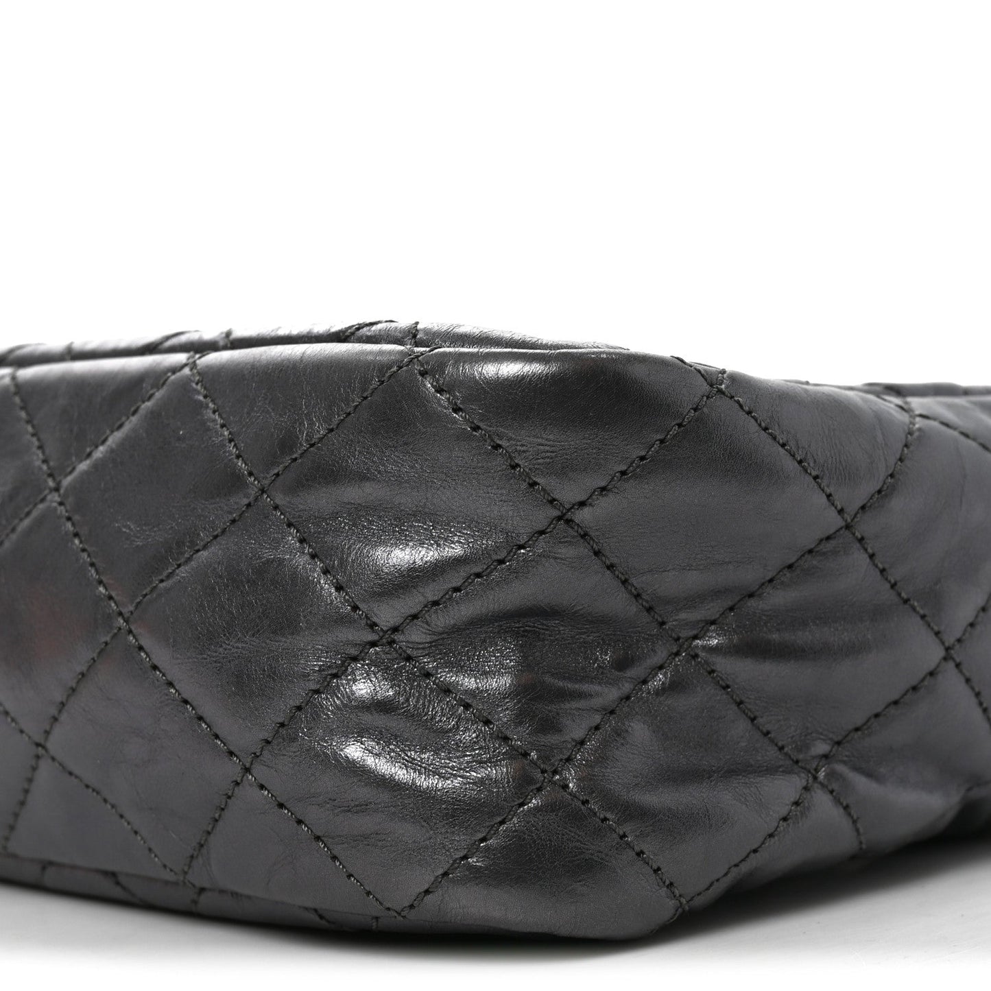 Metallic Aged Calfskin Quilted Medium Reissue Camera Case Dark Silver