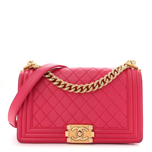 Lambskin Quilted Medium Boy Flap Fuchsia