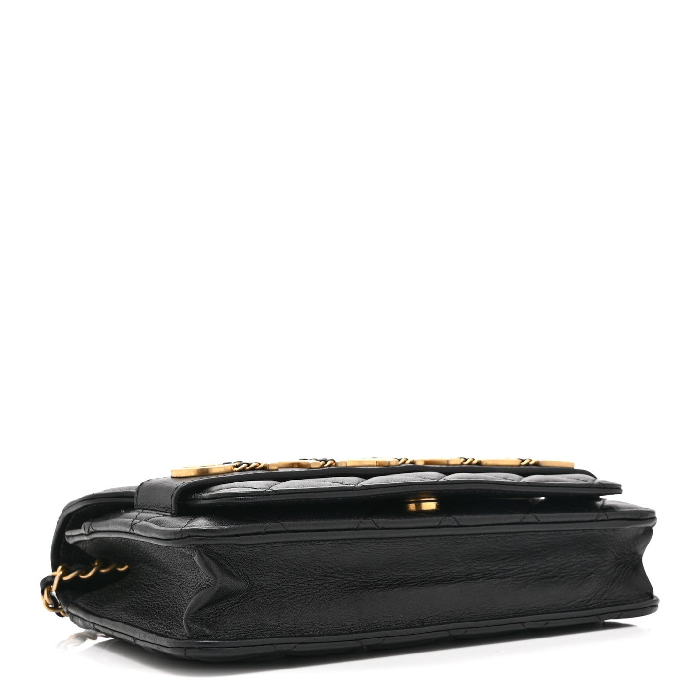 Calfskin Quilted Enchained Wallet On Chain WOC Black