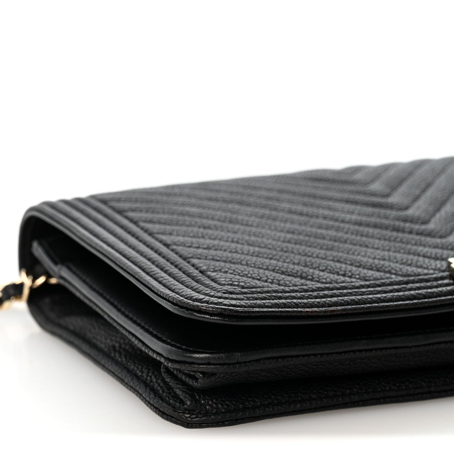 Caviar Chevron Quilted Boy Wallet On Chain WOC Black