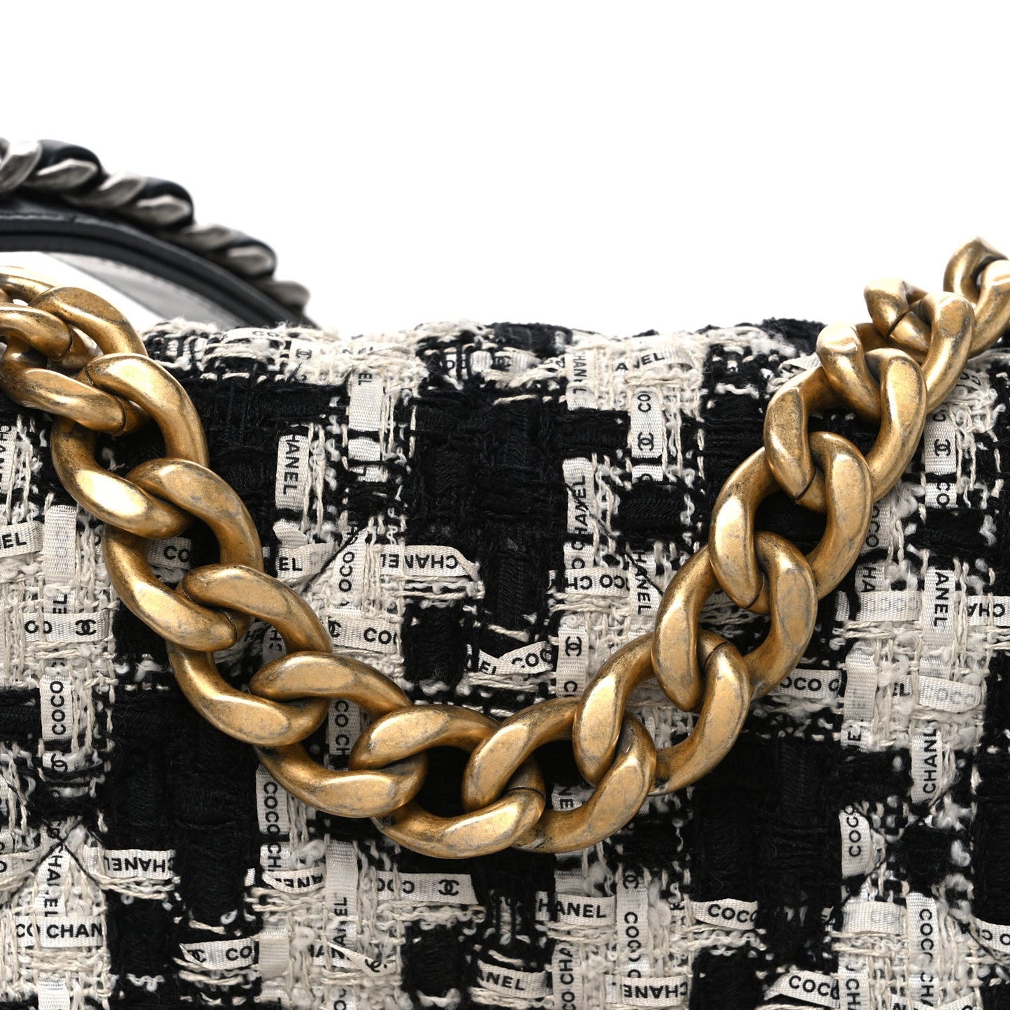 Tweed Quilted Medium Chanel 19 Flap Black Ecru White