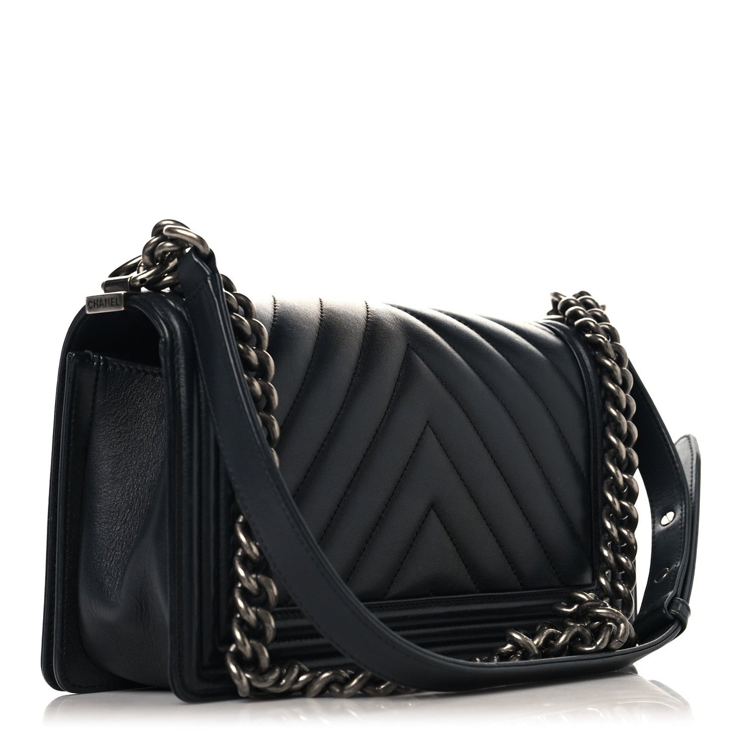 Lambskin Chevron Quilted Medium Boy Flap Black