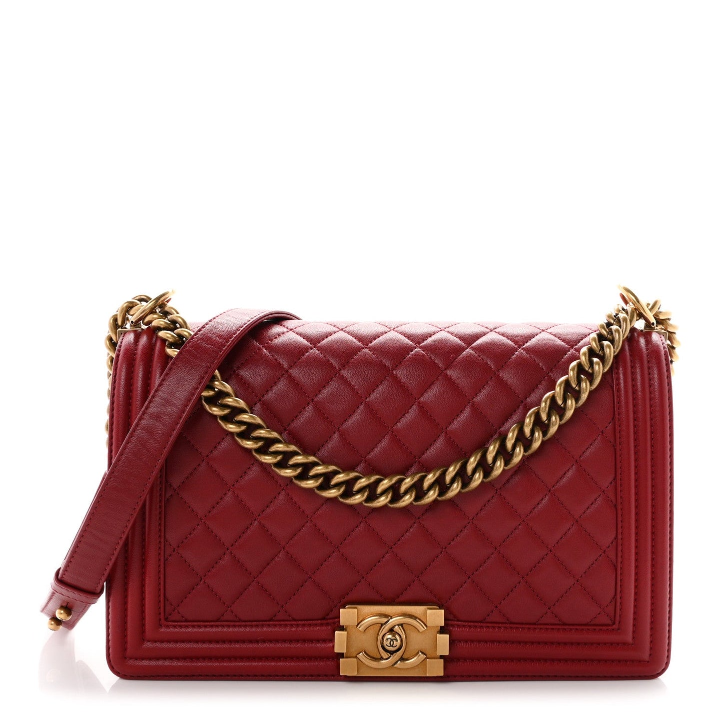 Lambskin Quilted New Medium Boy Flap Dark Red
