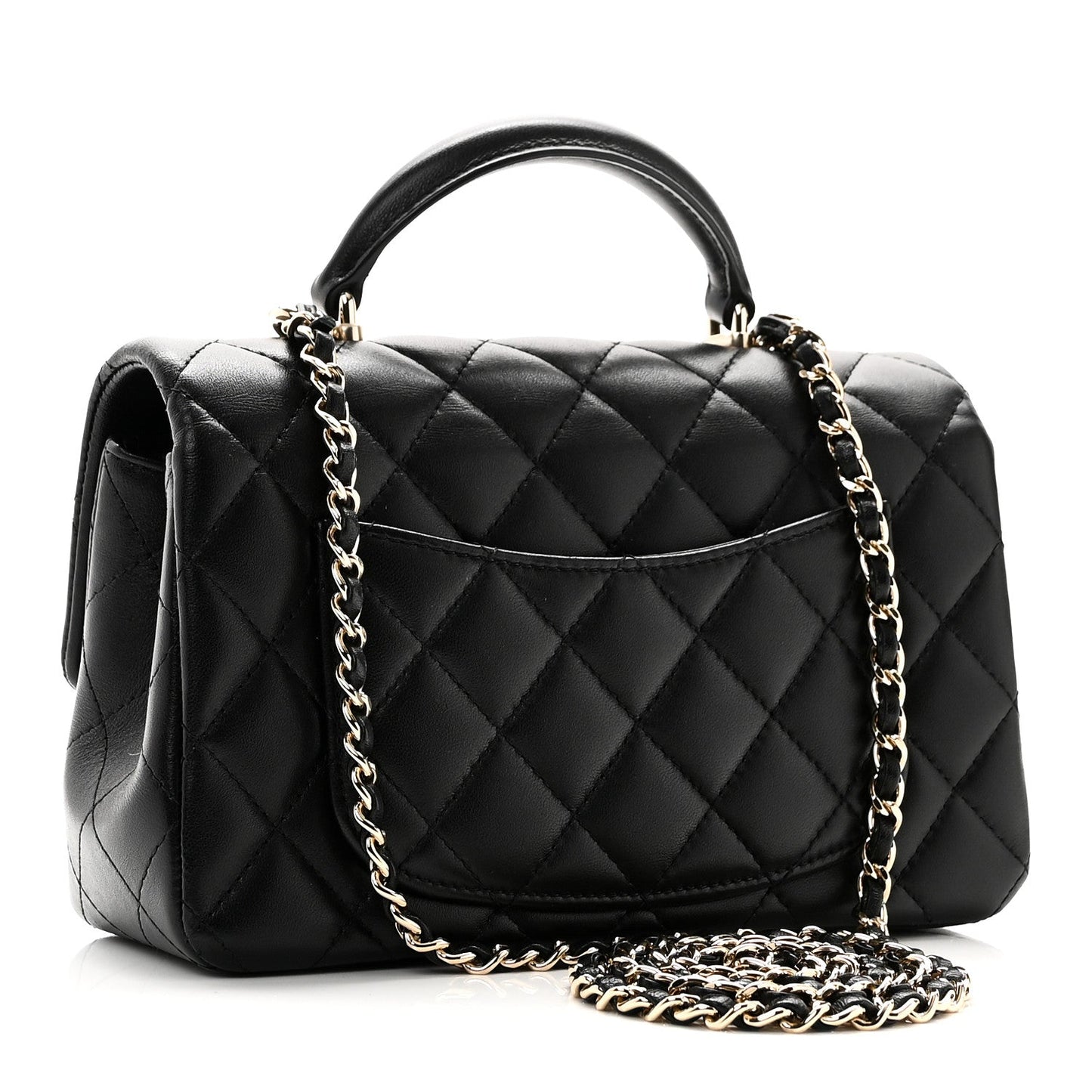 Lambskin Quilted Mini Top Handle Rectangular Flap Black