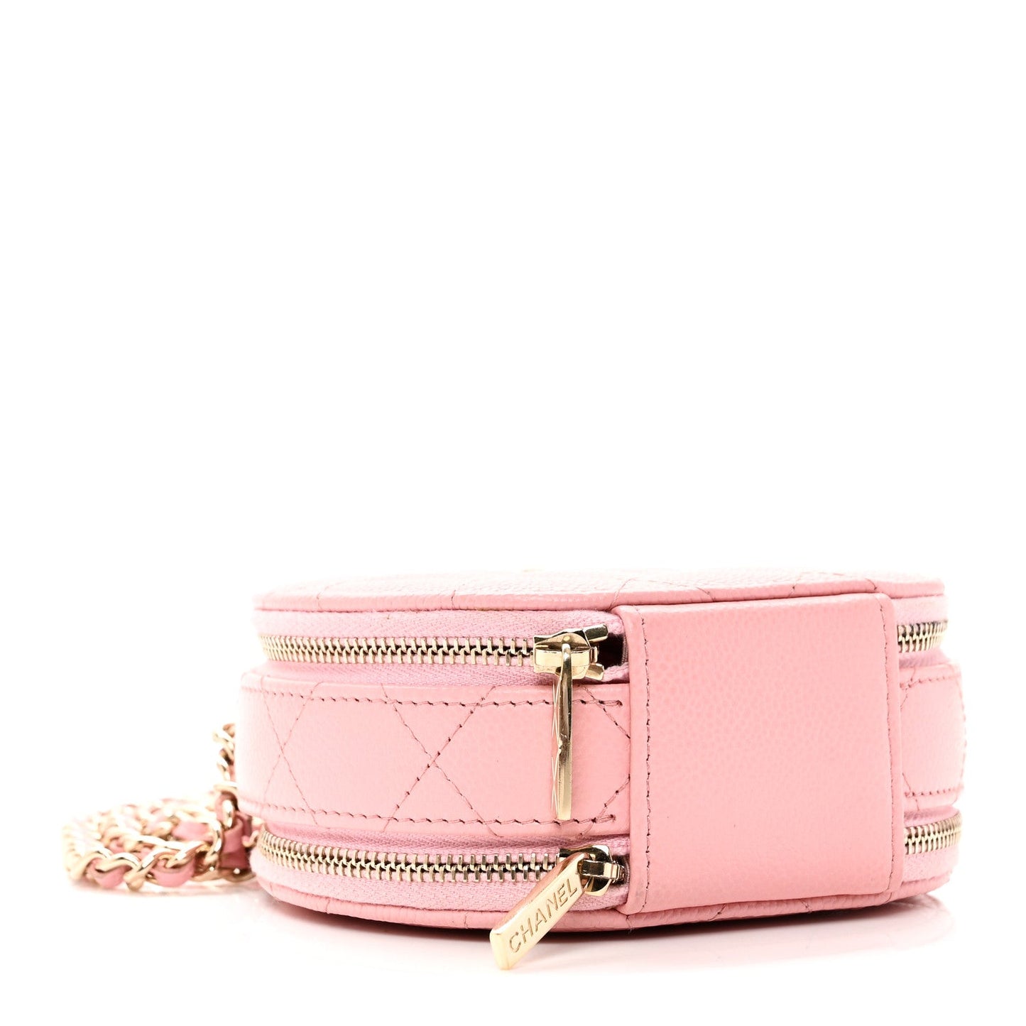 Caviar Quilted Round Handle With Care Vanity With Chain Pink