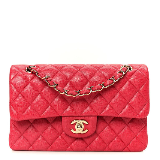 Caviar Quilted Small Double Flap Dark Pink