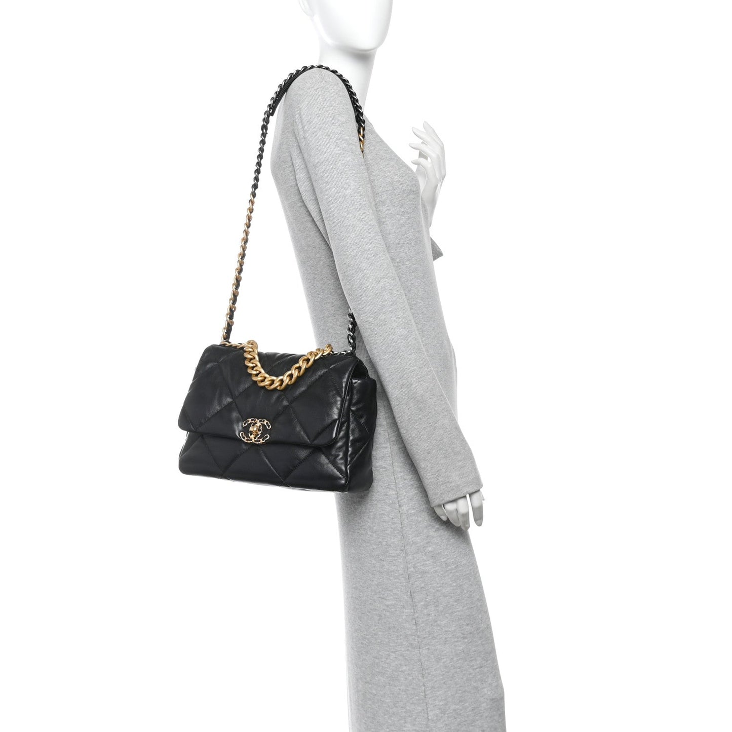 Lambskin Quilted Large Chanel 19 Flap Black