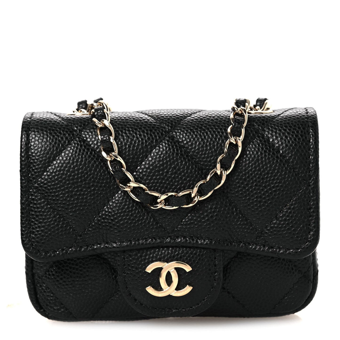 Caviar Quilted Mini Chain Belt Bag Black