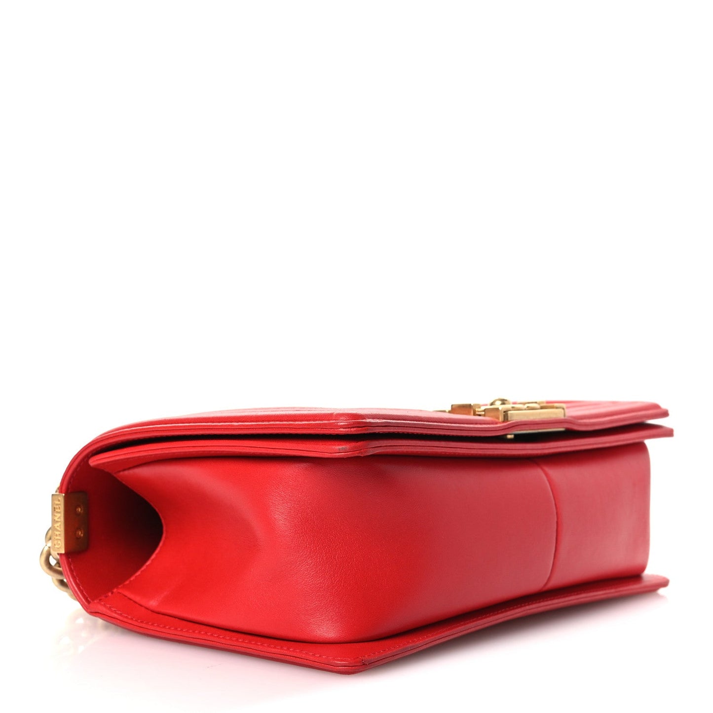 Lambskin Chevron Chain Stitched Medium Boy Flap Red