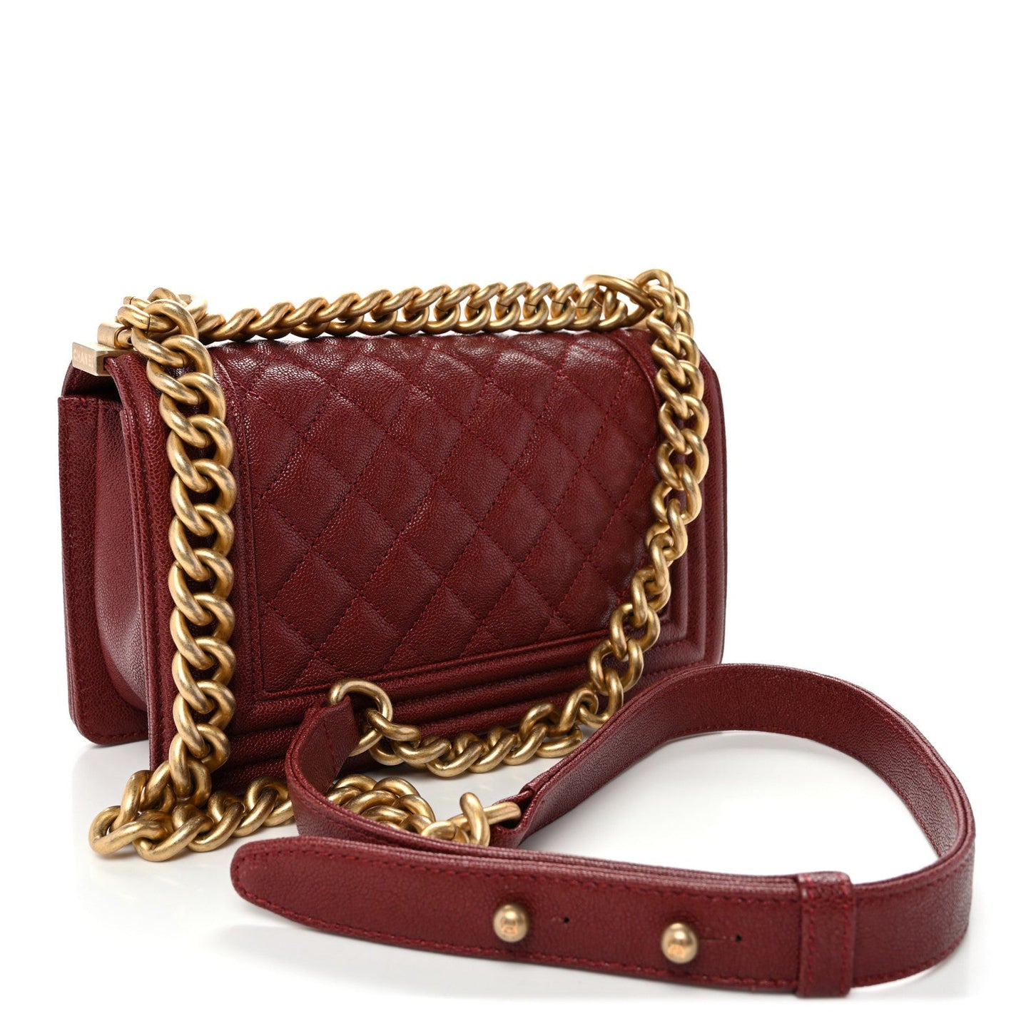 Caviar Quilted Small Boy Flap Burgundy
