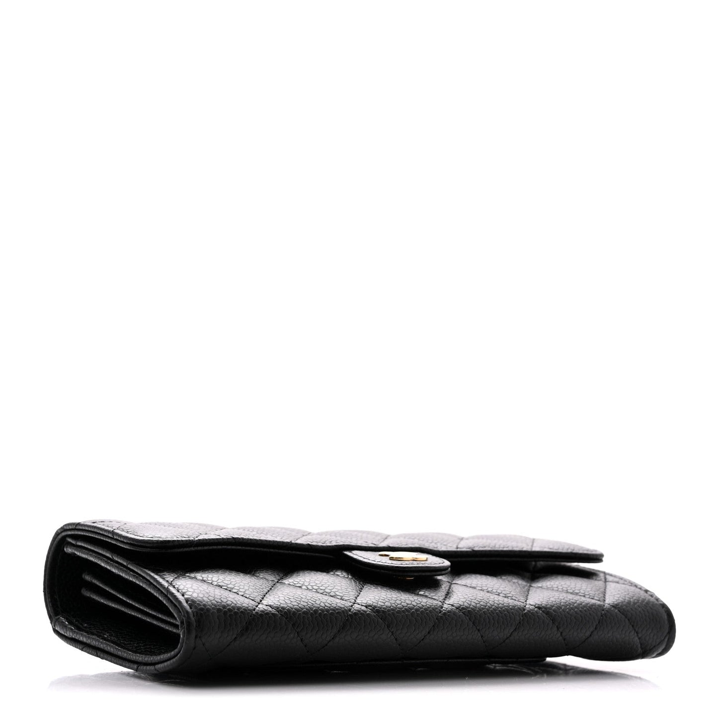 Caviar Quilted Large Gusset Flap Wallet Black