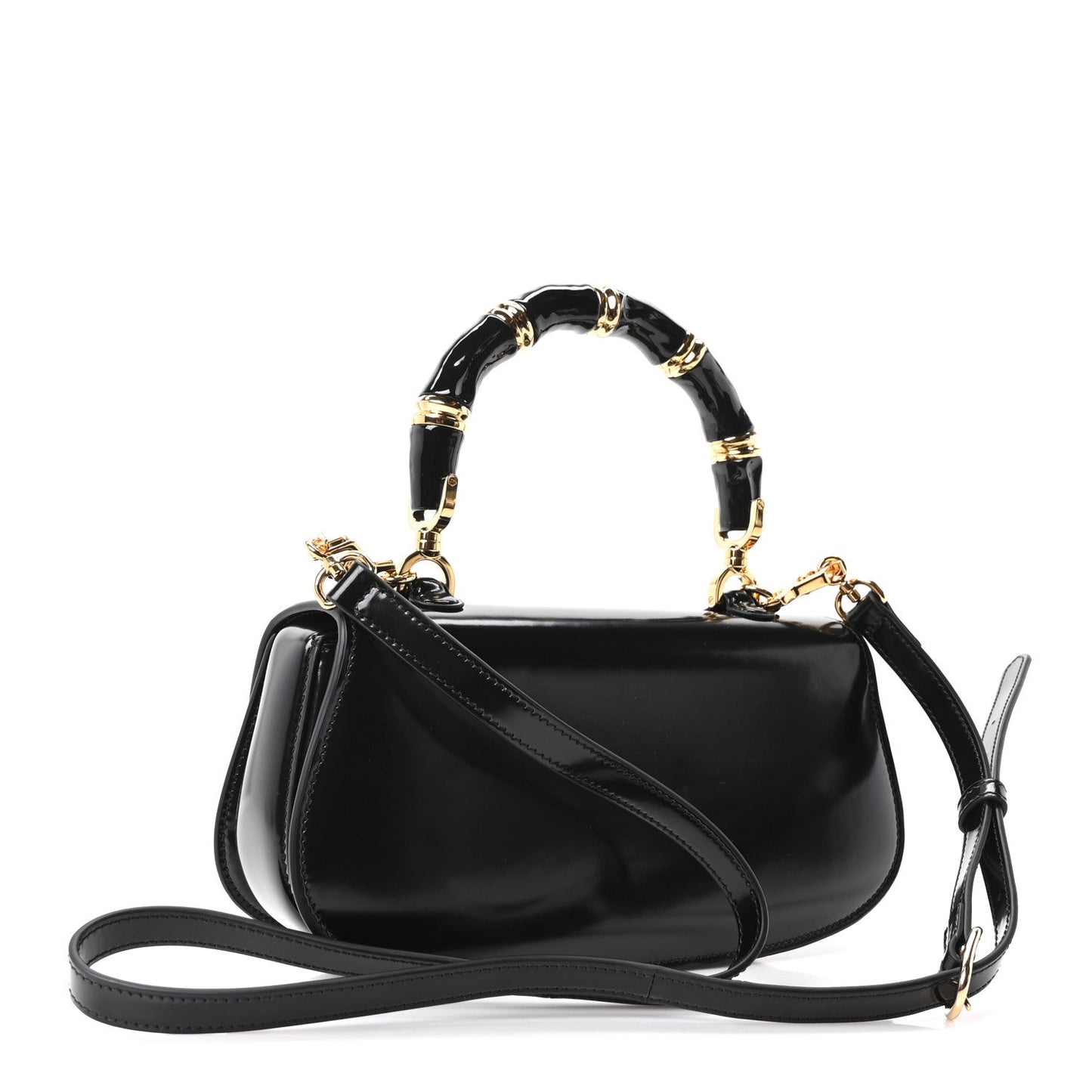 Shiny Polished Calfskin Medium Bamboo Diva Black